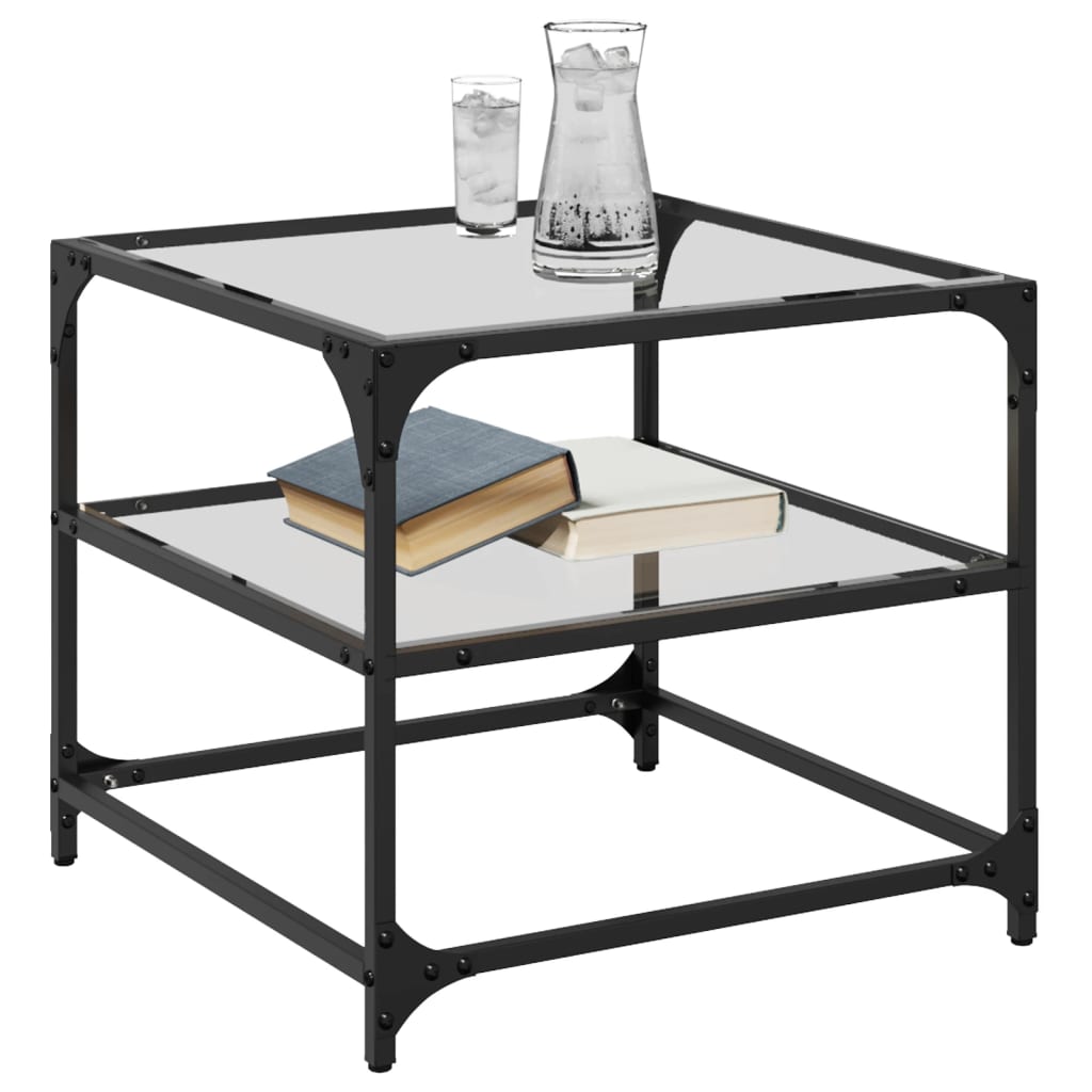 vidaXL Coffee Tables with Transparent Glass Top 2 pcs 50x50x45 cm Steel 3