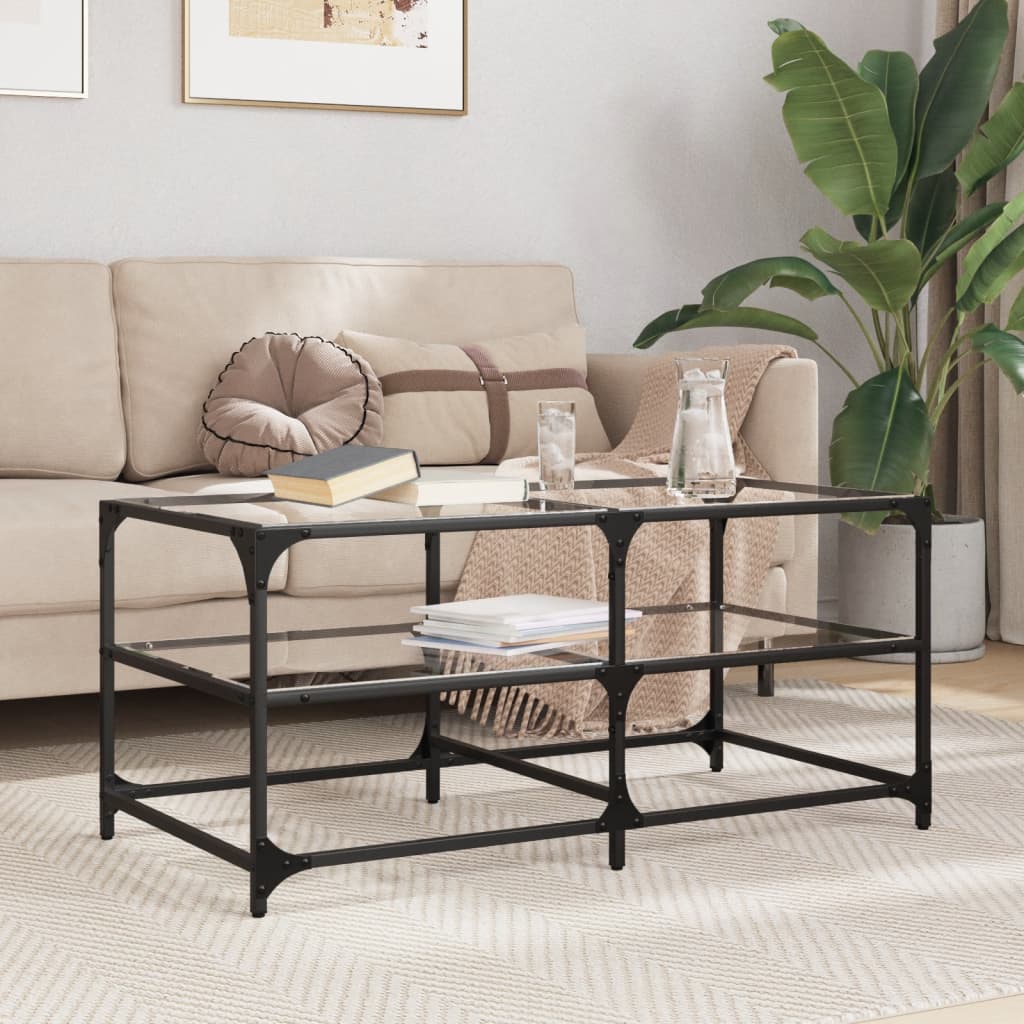 vidaXL Coffee Table with Transparent Glass Top 98.5x50x45 cm Steel 1