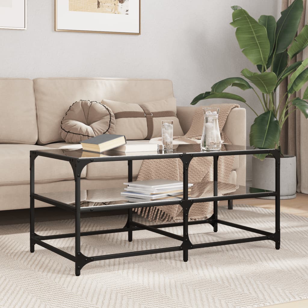 Coffee Table with Top Steel in Black Glass