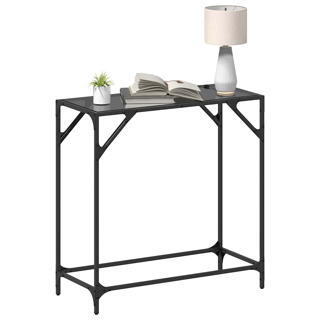 vidaXL Console Table with Black Glass Top 80x35x81 cm Steel 3