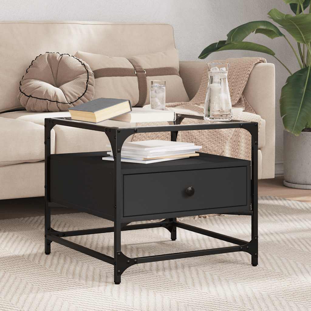 Coffee Table with Glass Top Steel in Black