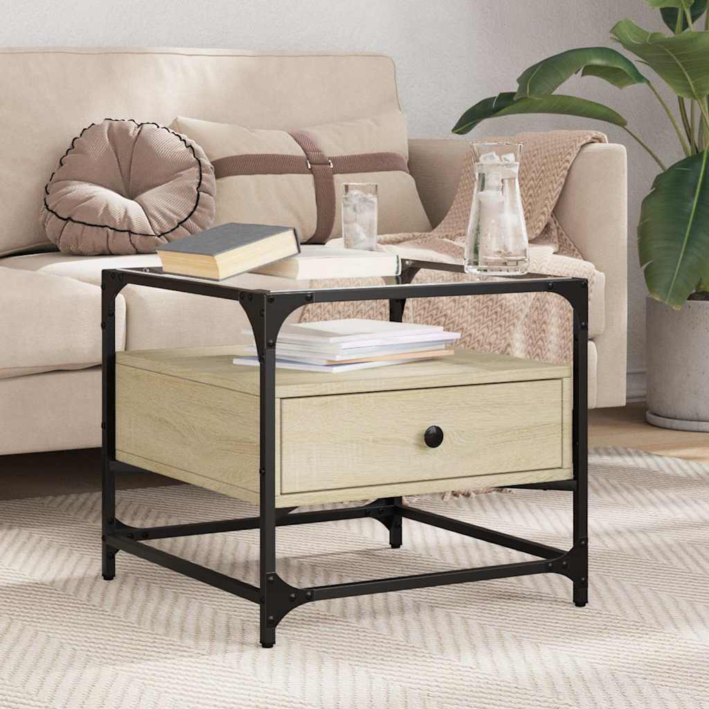 vidaXL Coffee Table with Glass Top 50x50x45 cm Steel