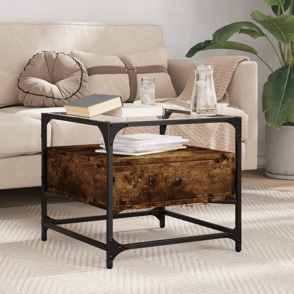 vidaXL Coffee Table with Glass Top 50x50x45 cm Steel