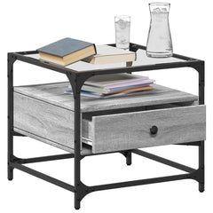 vidaXL Coffee Table with Glass Top Grey Sonoma 50x50x45 cm Steel 3