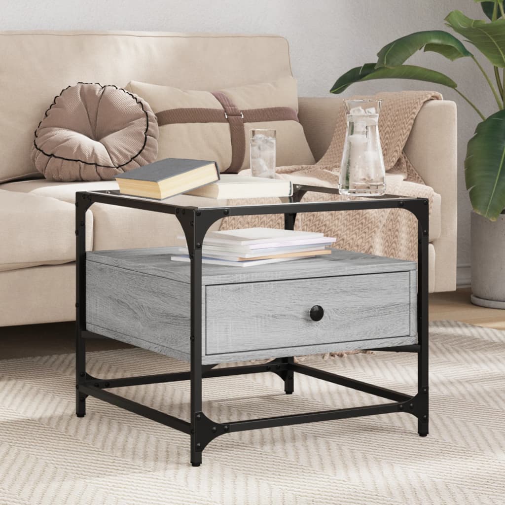 Coffee Table with Glass Top Steel in Grey Sonoma