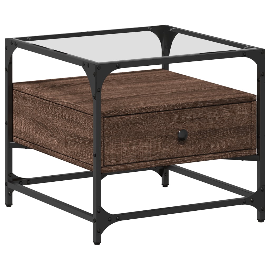 vidaXL Coffee Table with Glass Top Brown Oak 50x50x45 cm Steel 2