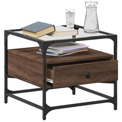 vidaXL Coffee Table with Glass Top Brown Oak 50x50x45 cm Steel 3