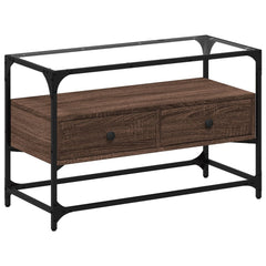 vidaXL TV Cabinet with Glass Top Brown Oak 80x35x51 cm Engineered Wood 2