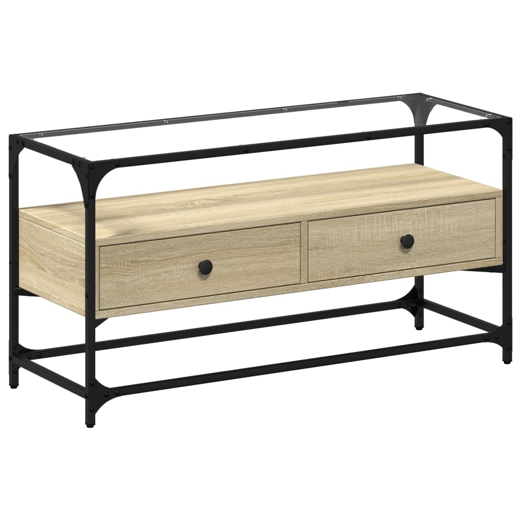 vidaXL TV Cabinet with Glass Top Sonoma Oak 98x35x51 cm Engineered Wood 2