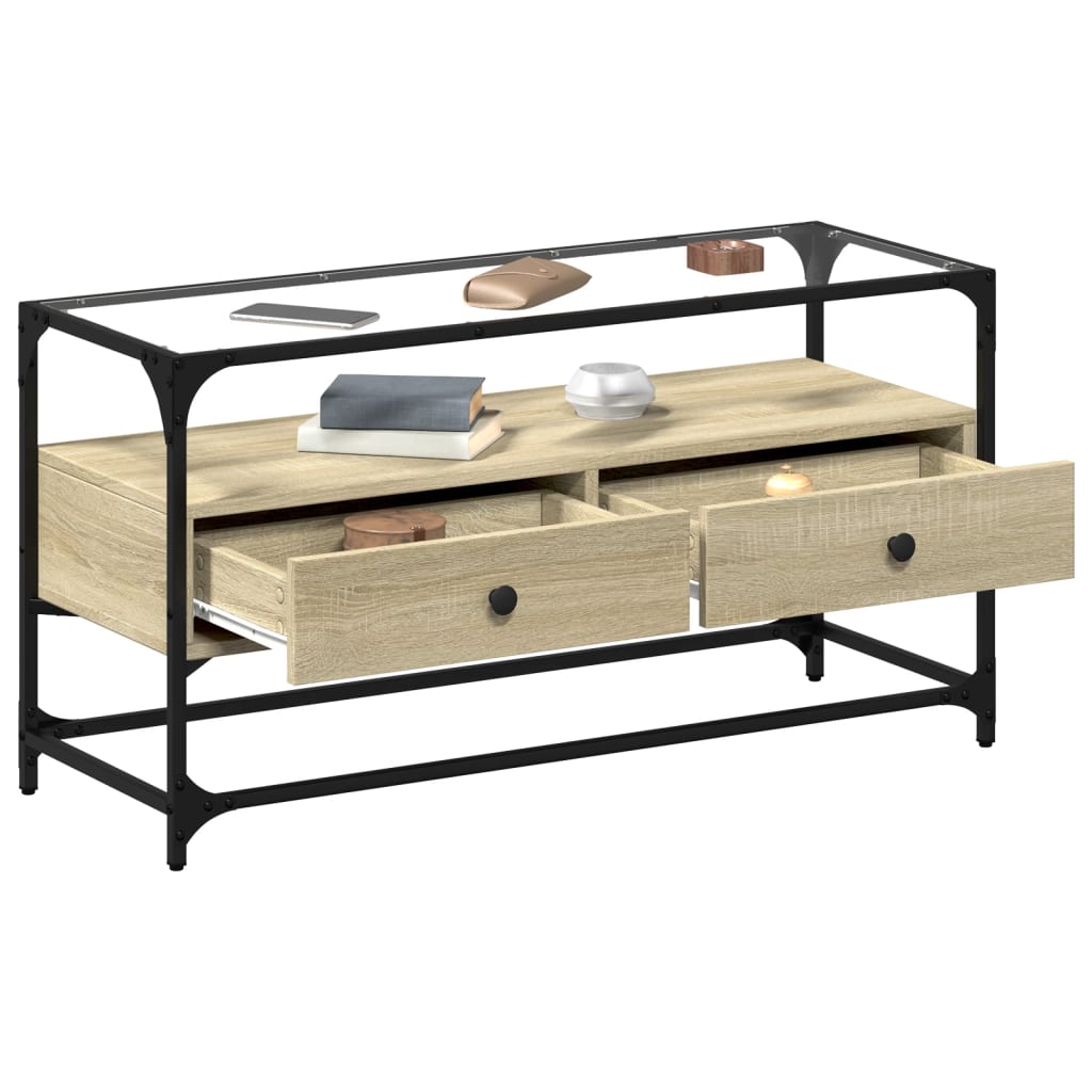 vidaXL TV Cabinet with Glass Top Sonoma Oak 98x35x51 cm Engineered Wood 3