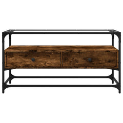 vidaXL TV Cabinet with Glass Top Smoked Oak 98x35x51 cm Engineered Wood 4