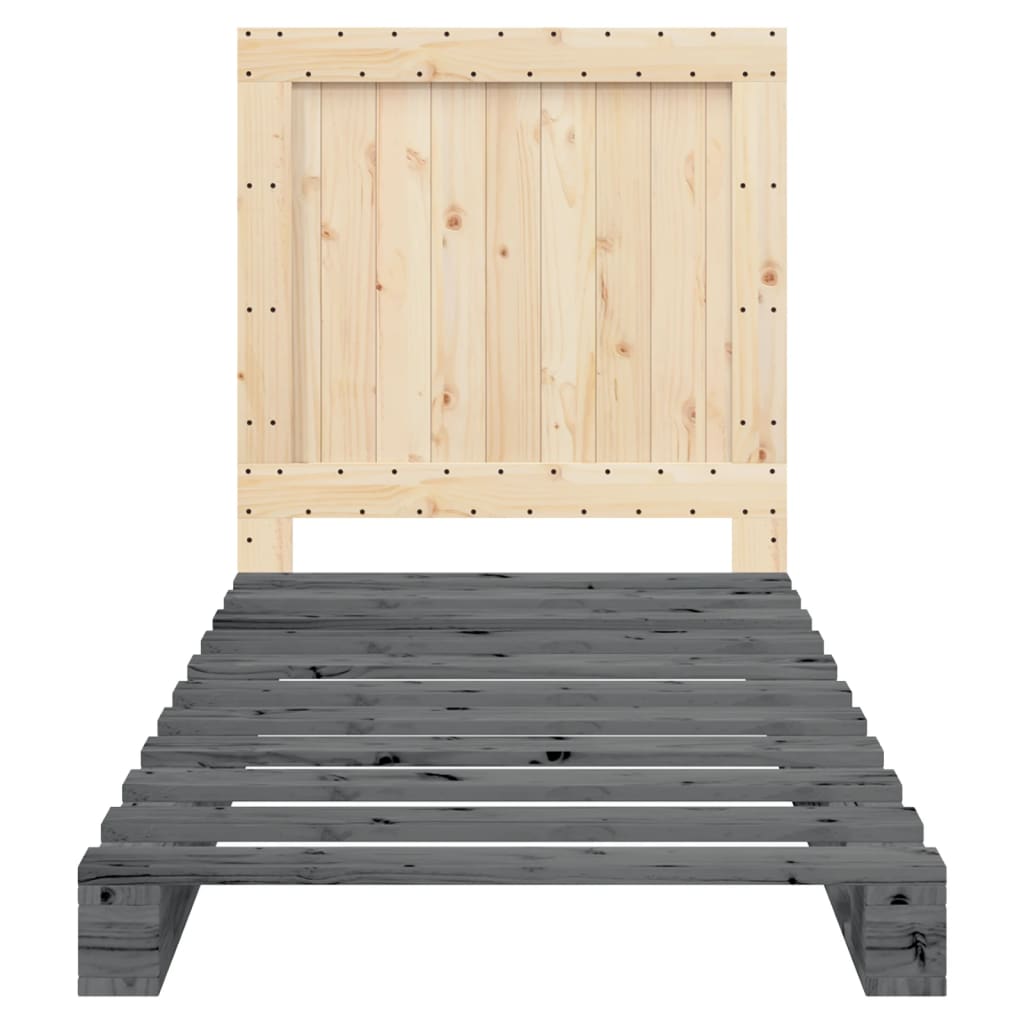 Bed Frame without Mattress Solid Wood Pine Grey 90 x 200 cm with plain headboard