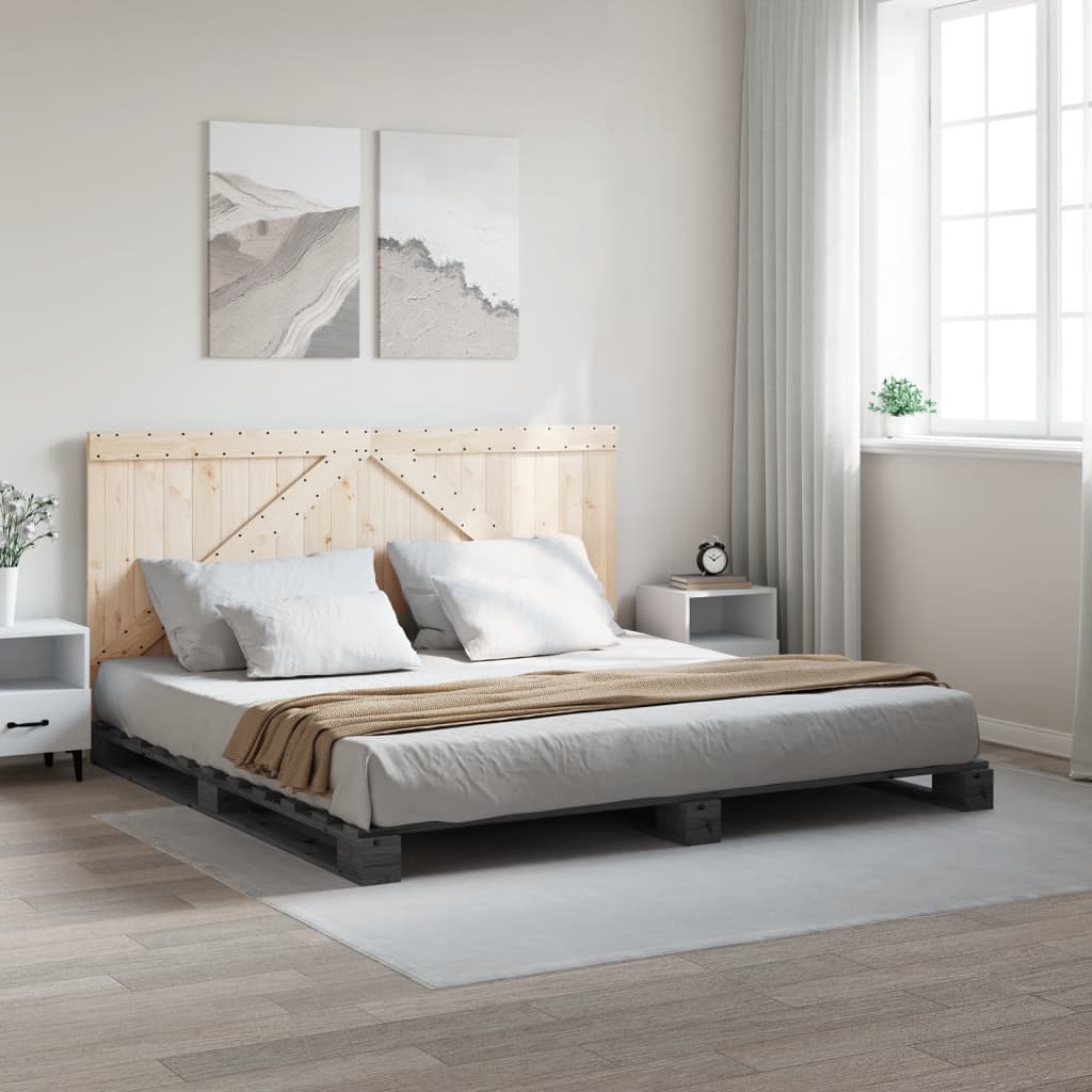 Bed Frame without Mattress Solid Wood Pine Grey 200 x 200 cm with triangle headboard