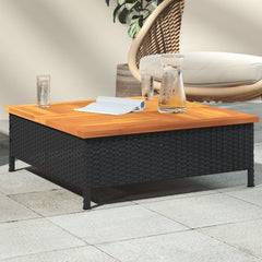 Garden Table 70x70x25 cm Rattan and Acacia Wood Black