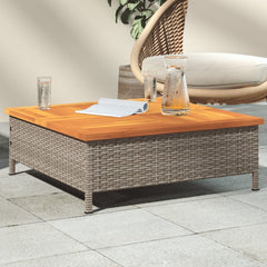 Garden Table 70x70x25 cm Rattan and Acacia Wood Grey
