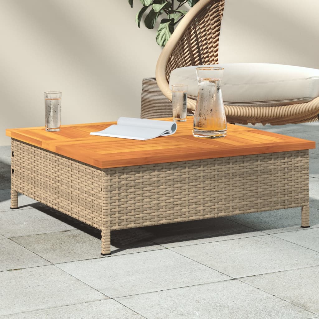 Garden Table 70x70x25 cm Rattan and Acacia Wood Beige
