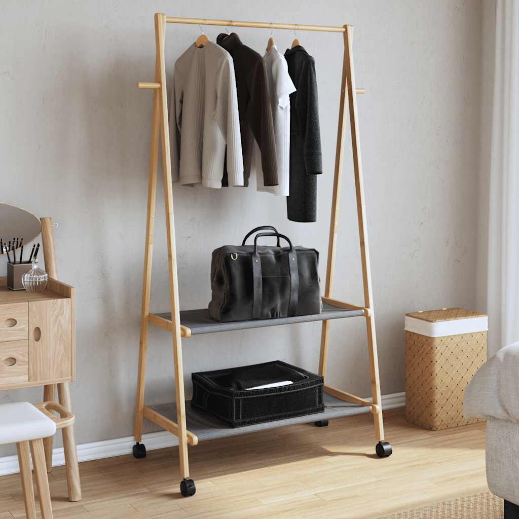 vidaXL Clothes Rack with Shelves and Wheels 96x45.5x155.5 cm Bamboo 3