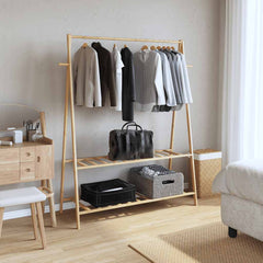 vidaXL Clothes Rack with Shelves 132x45.5x150.5 cm Bamboo 2