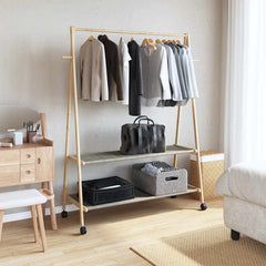 vidaXL Clothes Rack with Shelves and Wheels 132x45.5x155.5 cm Bamboo 2