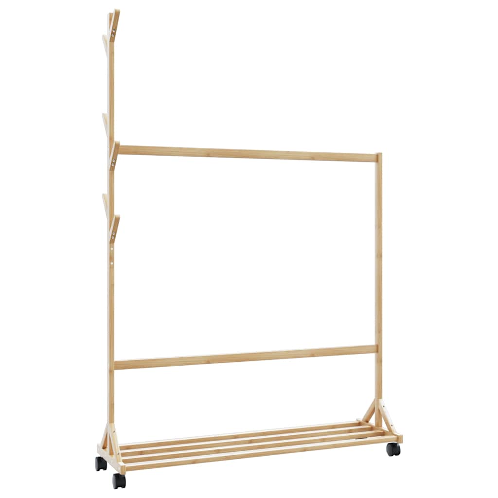 vidaXL Clothes Rack with Hooks and Wheels 100x35x157 cm Bamboo 1