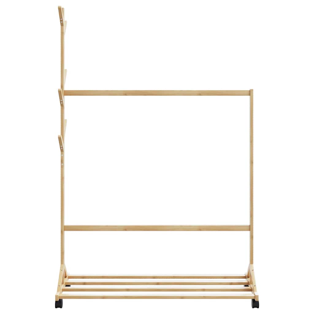 vidaXL Clothes Rack with Hooks and Wheels 100x35x157 cm Bamboo 4