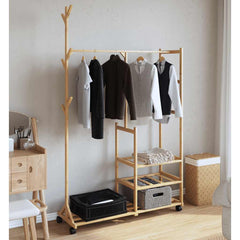 vidaXL Clothes Rack with Shelves and Wheels 100x38x175,5 cm Bamboo 3