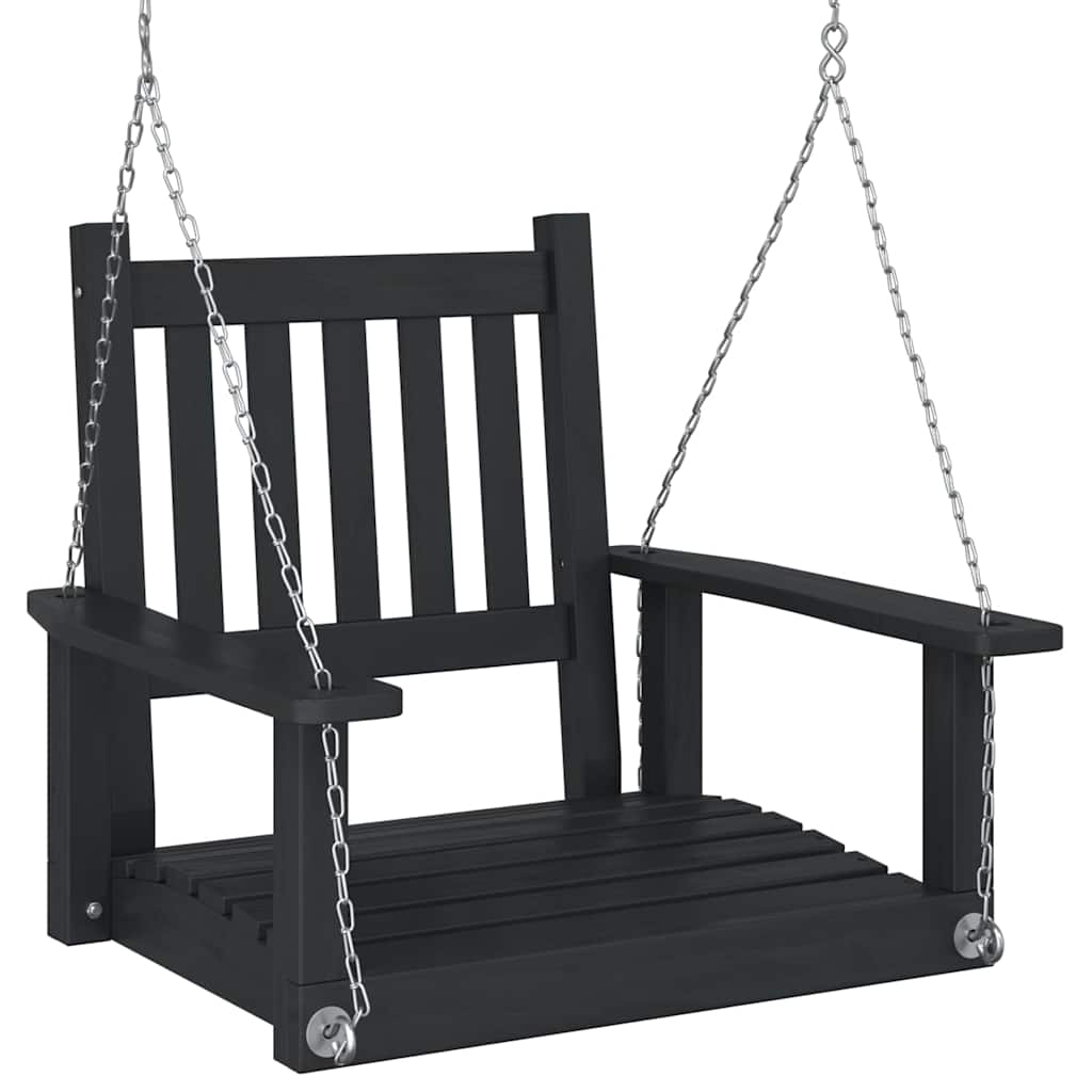 Garden Swing Chair with Metal Chains Solid Wood Fir Black 73.5 x 65 x 63 cm