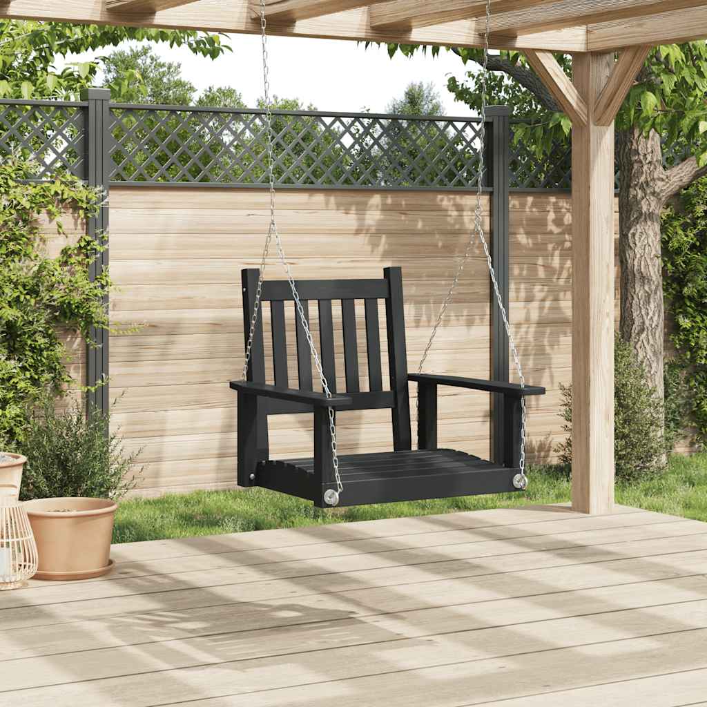 Garden Swing Chair with Metal Chains Solid Wood Fir Black 73.5 x 65 x 63 cm