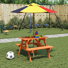 vidaXL Picnic Table for 4 Kids with Umbrella Hole Solid Wood Fir 3