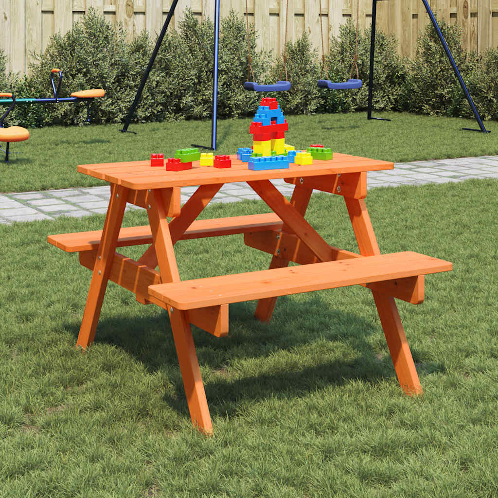 vidaXL Picnic Table for 4 Kids with Umbrella Hole Solid Wood Fir 1