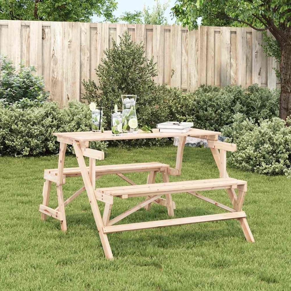 Picnic Table with Benches Solid Wood Fir 2-in-1 Convertible Natural