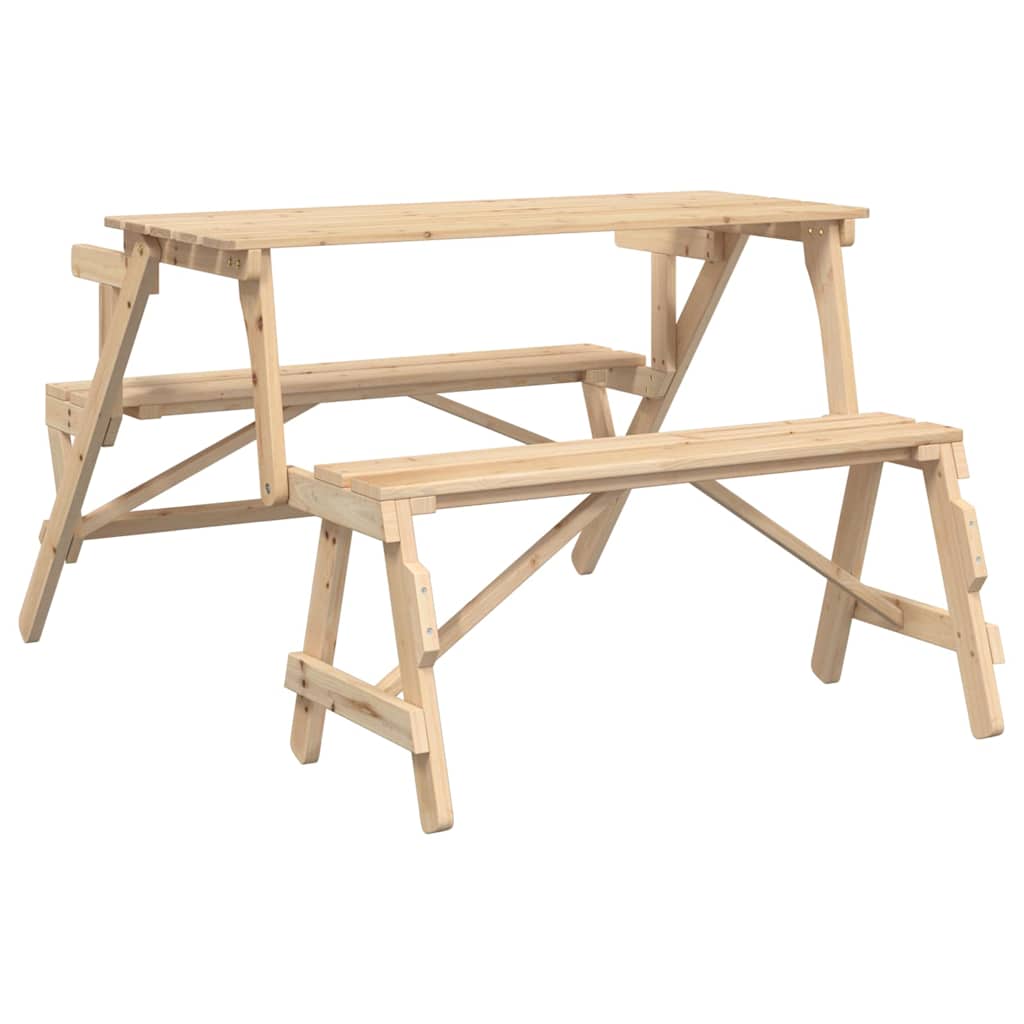 Picnic Table with Benches Solid Wood Fir 2-in-1 Convertible Natural
