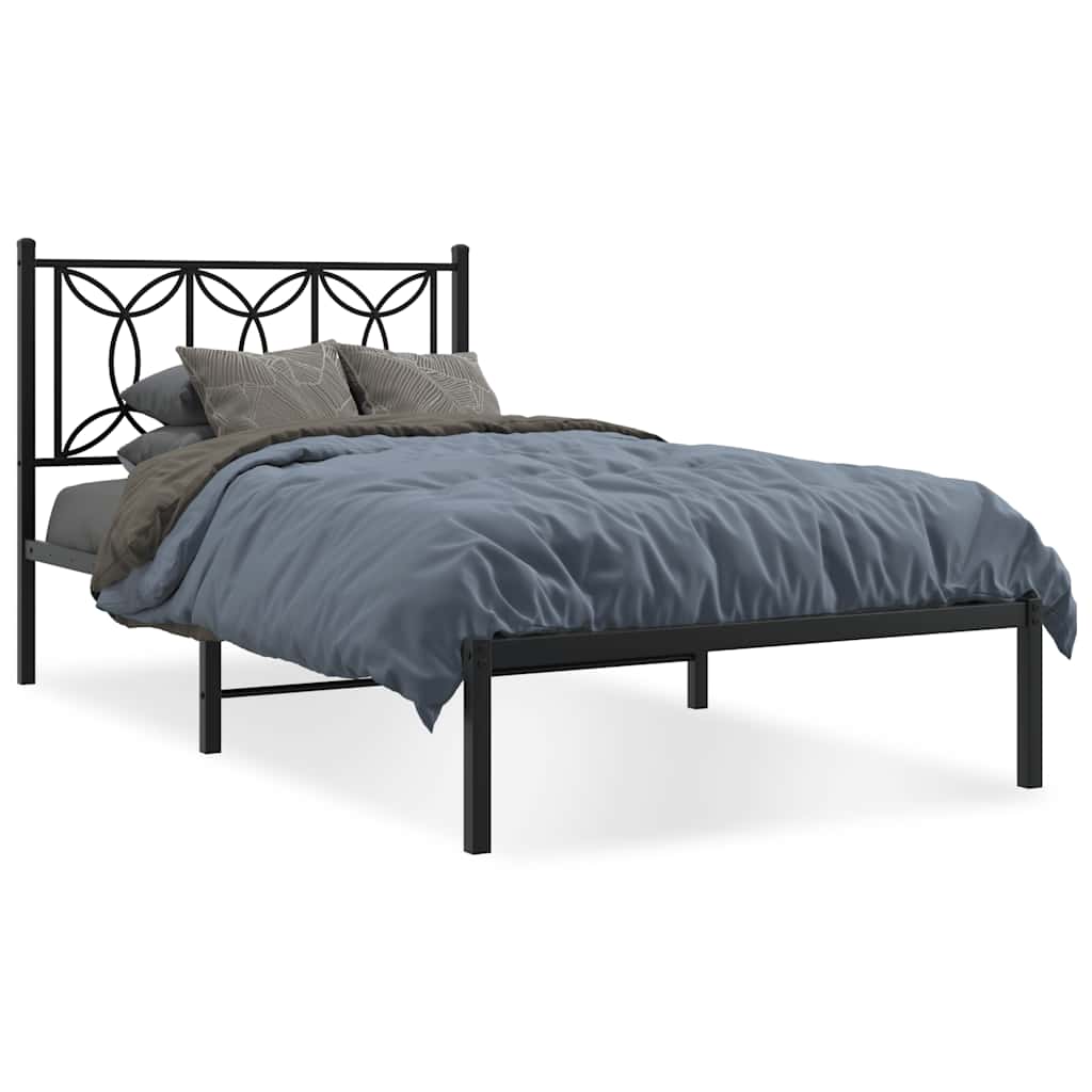 vidaXL Metal Bed Frame without Mattress with Headboard Black 107x203cm 2