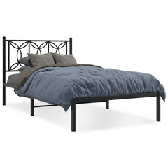 vidaXL Metal Bed Frame without Mattress with Headboard Black 107x203cm 2