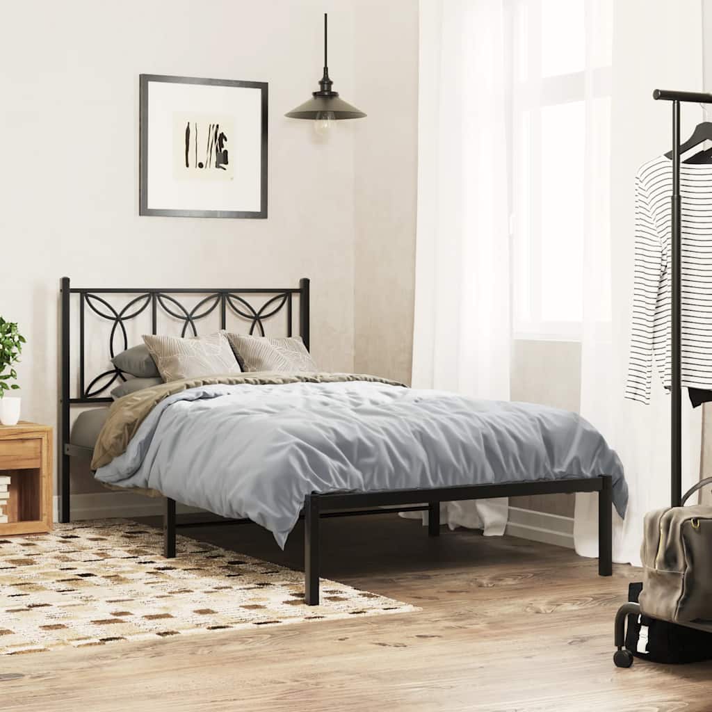 vidaXL Metal Bed Frame without Mattress with Headboard Black 107x203cm 1