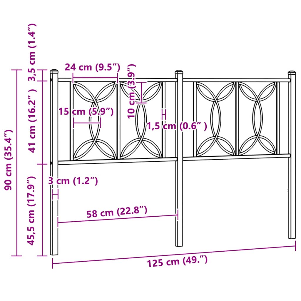 vidaXL Metal Replace Headboard Black 107 cm 6