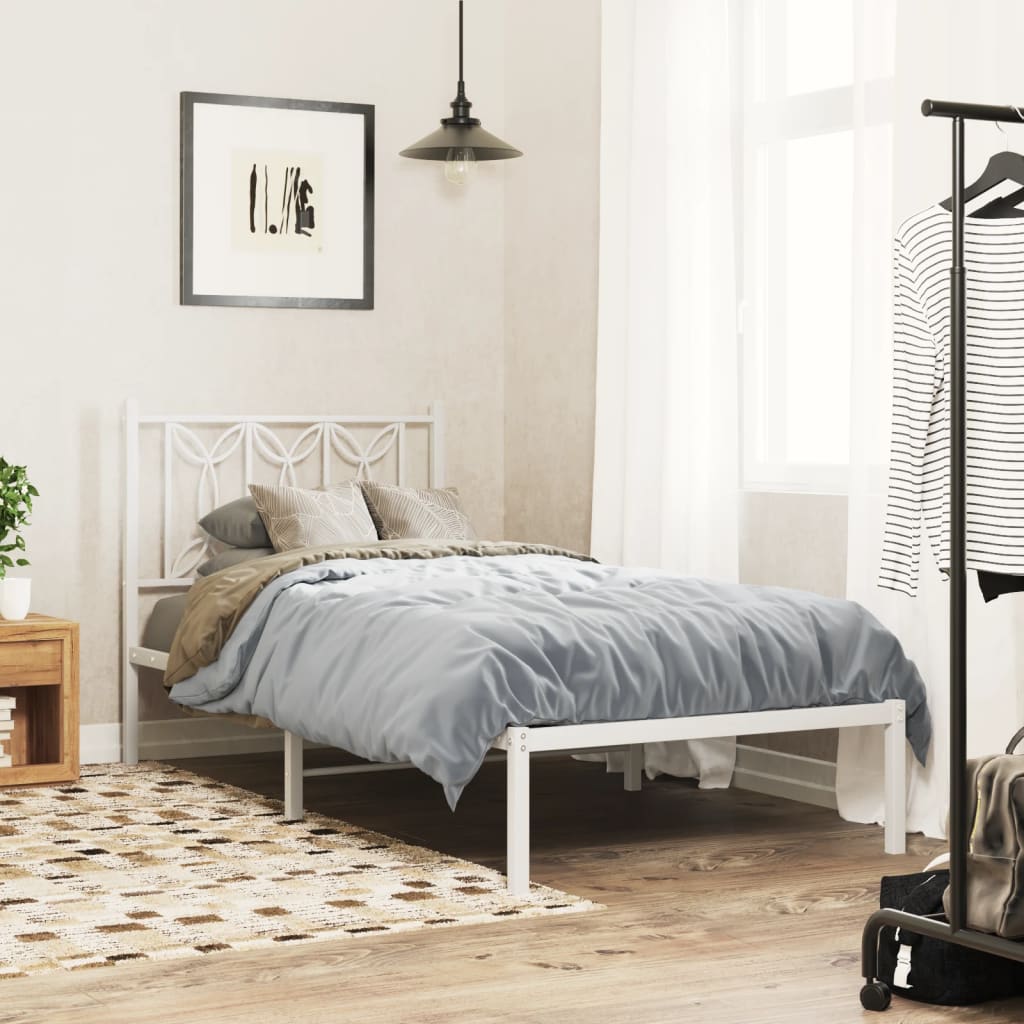 Metal Bed Frame without Mattress with Headboard White 80 cm 200 cm