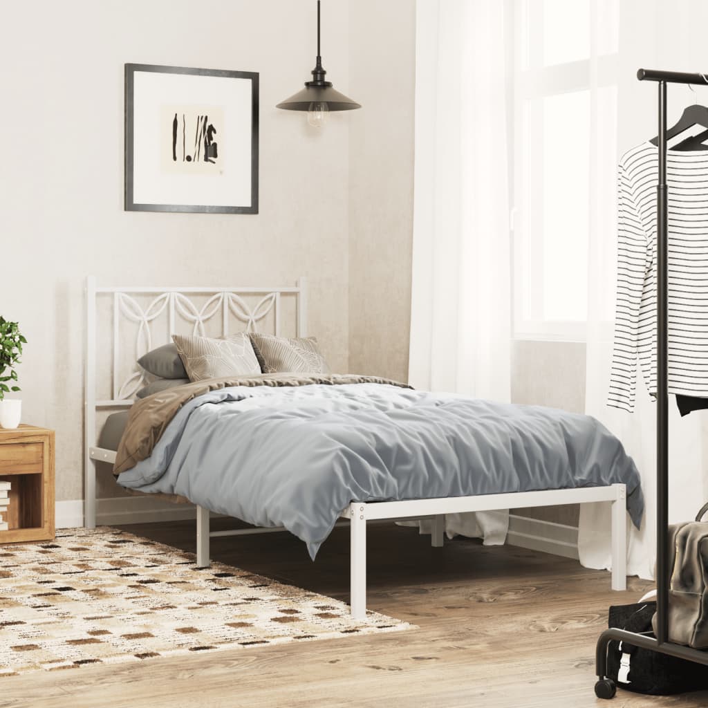 vidaXL Metal Bed Frame without Mattress with Headboard White 90x200cm 1
