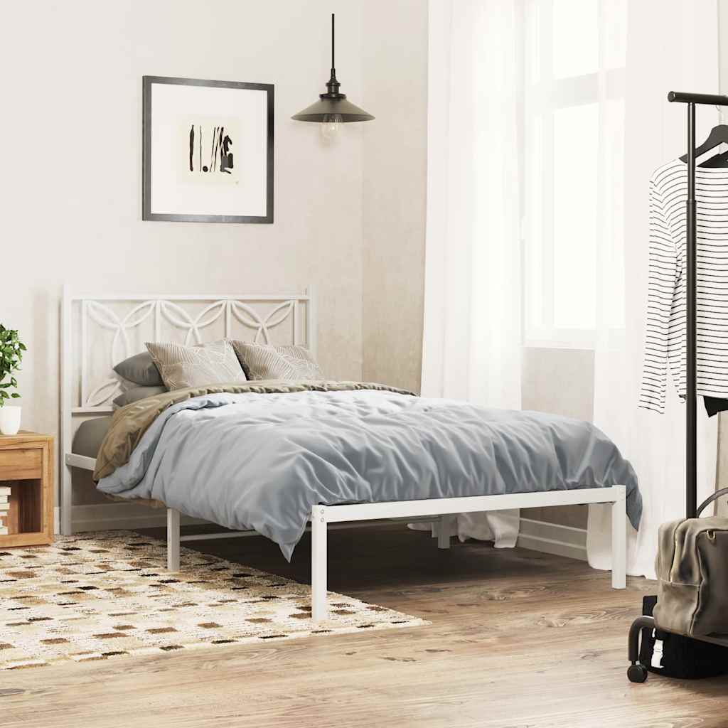 Metal Bed Frame without Mattress with Headboard White 100 cm 200 cm
