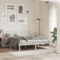 Metal Bed Frame without Mattress with Headboard White 150 cm 200 cm