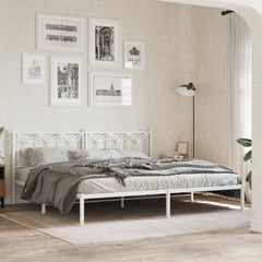 Metal Bed Frame without Mattress with Headboard White 193 cm 203 cm
