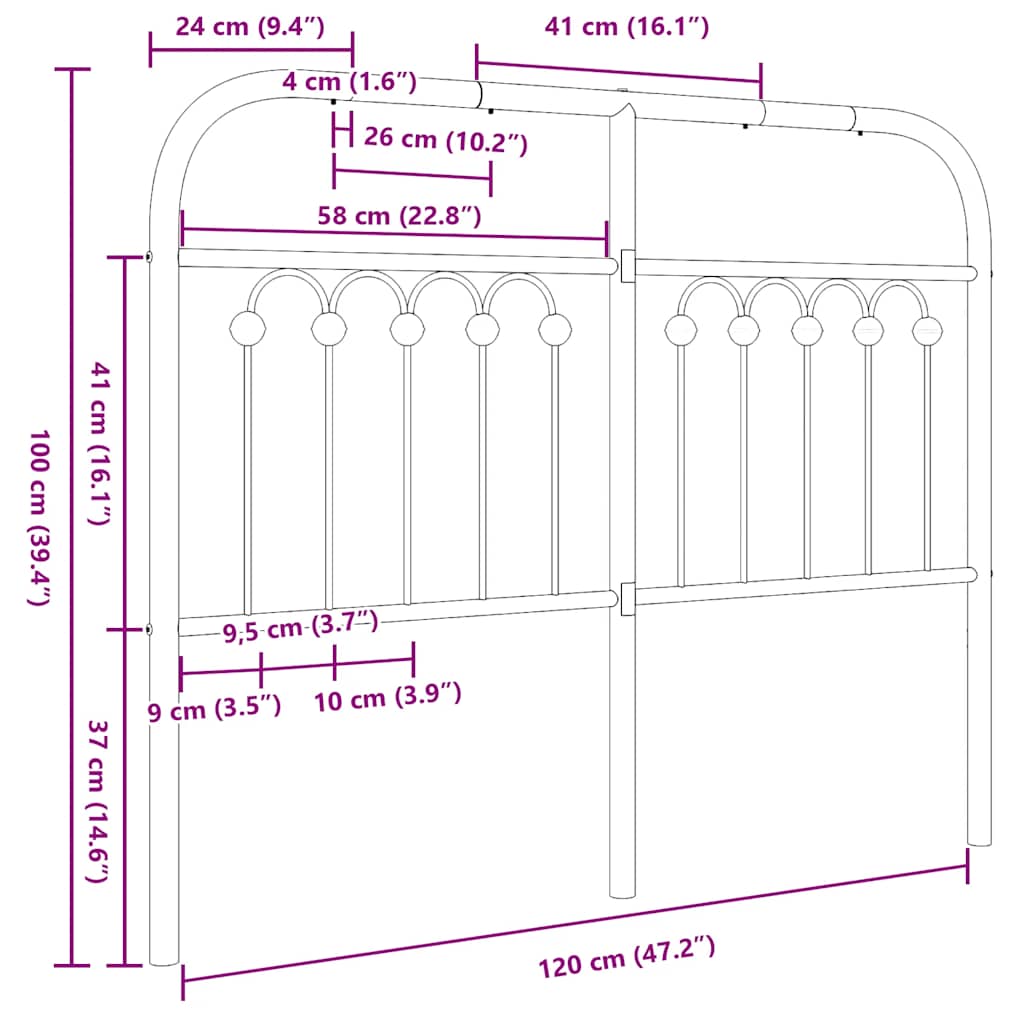 vidaXL Metal Replace Headboard Black 120 cm 6