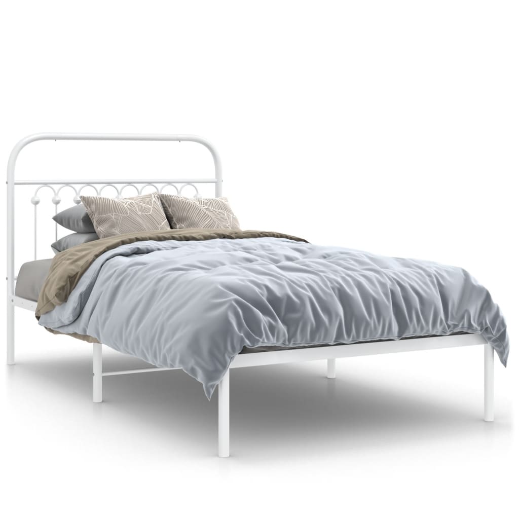 Metal Bed Frame without Mattress with Headboard White 100 cm 190 cm