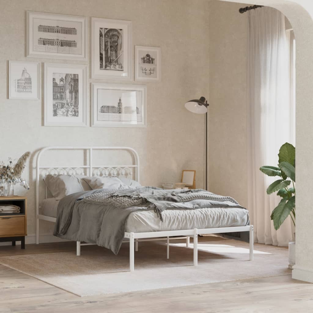 Metal Bed Frame without Mattress with Headboard White 120 cm 200 cm