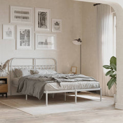 Metal Bed Frame without Mattress with Headboard White 140 cm 200 cm