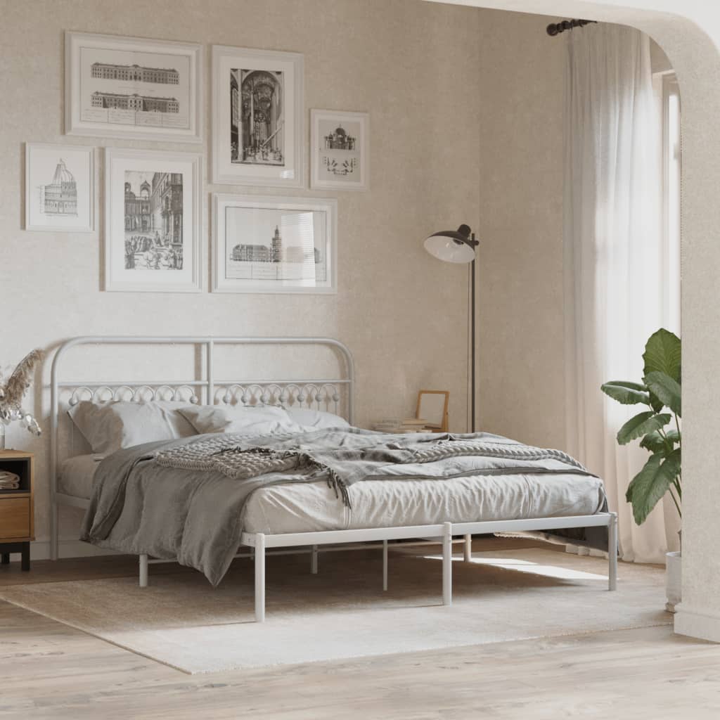 Metal Bed Frame without Mattress with Headboard White 150 cm 200 cm