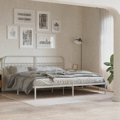 Metal Bed Frame without Mattress with Headboard White 193 cm 203 cm