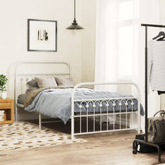 Metal Bed Frame without Mattress with Footboard with Headboard & Footboard White 100 cm 200 cm