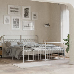 Metal Bed Frame without Mattress with Footboard with Headboard & Footboard White 183 cm 203 cm