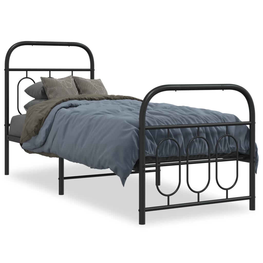 Metal Bed Frame without Mattress with Footboard with Headboard & Footboard Black 75 cm 190 cm